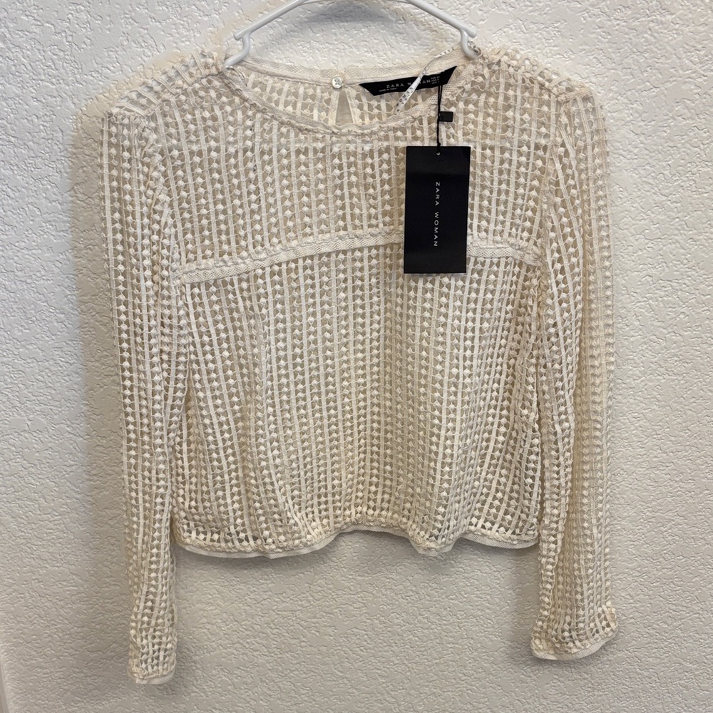 Zara women Cream Textured Knit Blouse cover up size XS BNWT